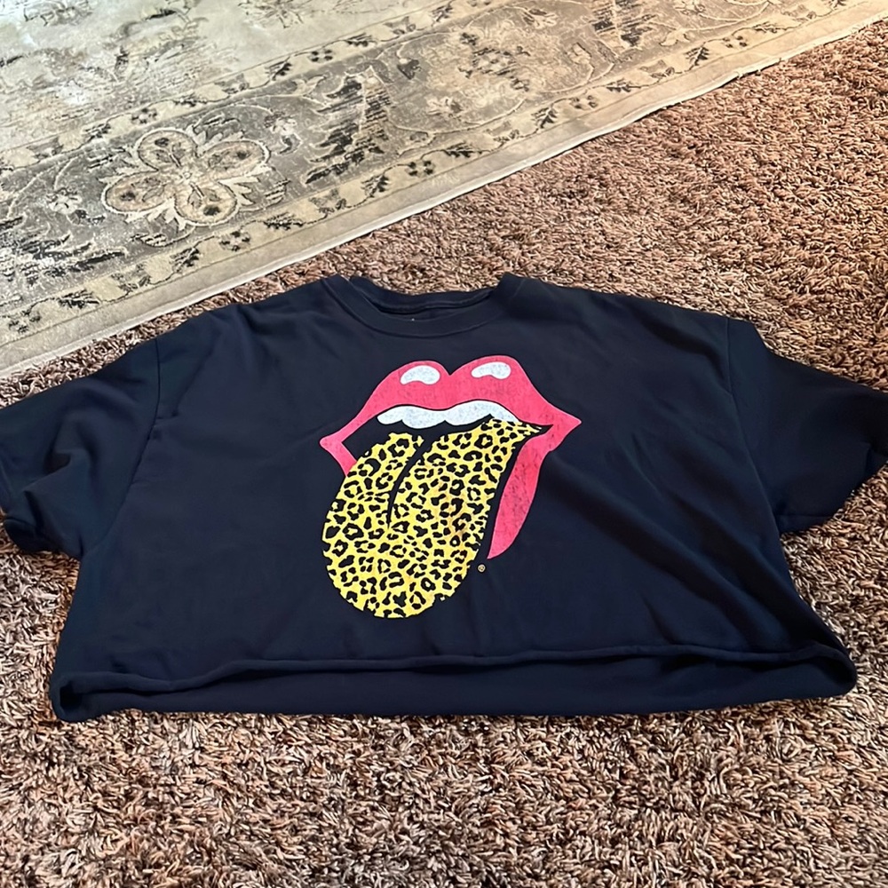Black crop top cheetah print Rolling Stones
